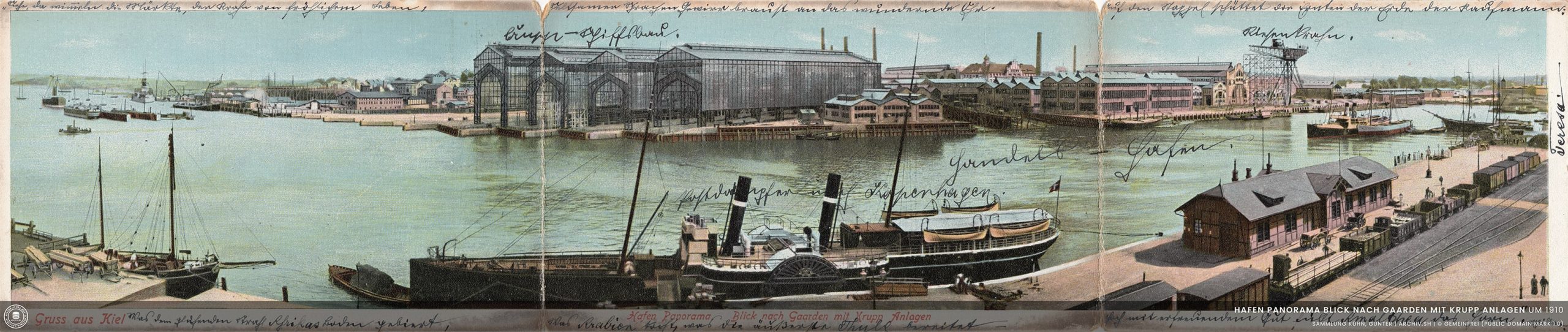 Panorama Hafen Blick nach Gaarden mit Krupp Anlagen um 1910